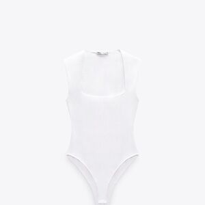 Zara Square Neck Bodysuit Classic White Top L New